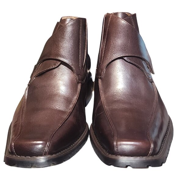 NWOB J.M Matavelli Brown Leather Square Toe Ankle Boots Strap Clos. US Size 10.5 - Picture 3 of 9